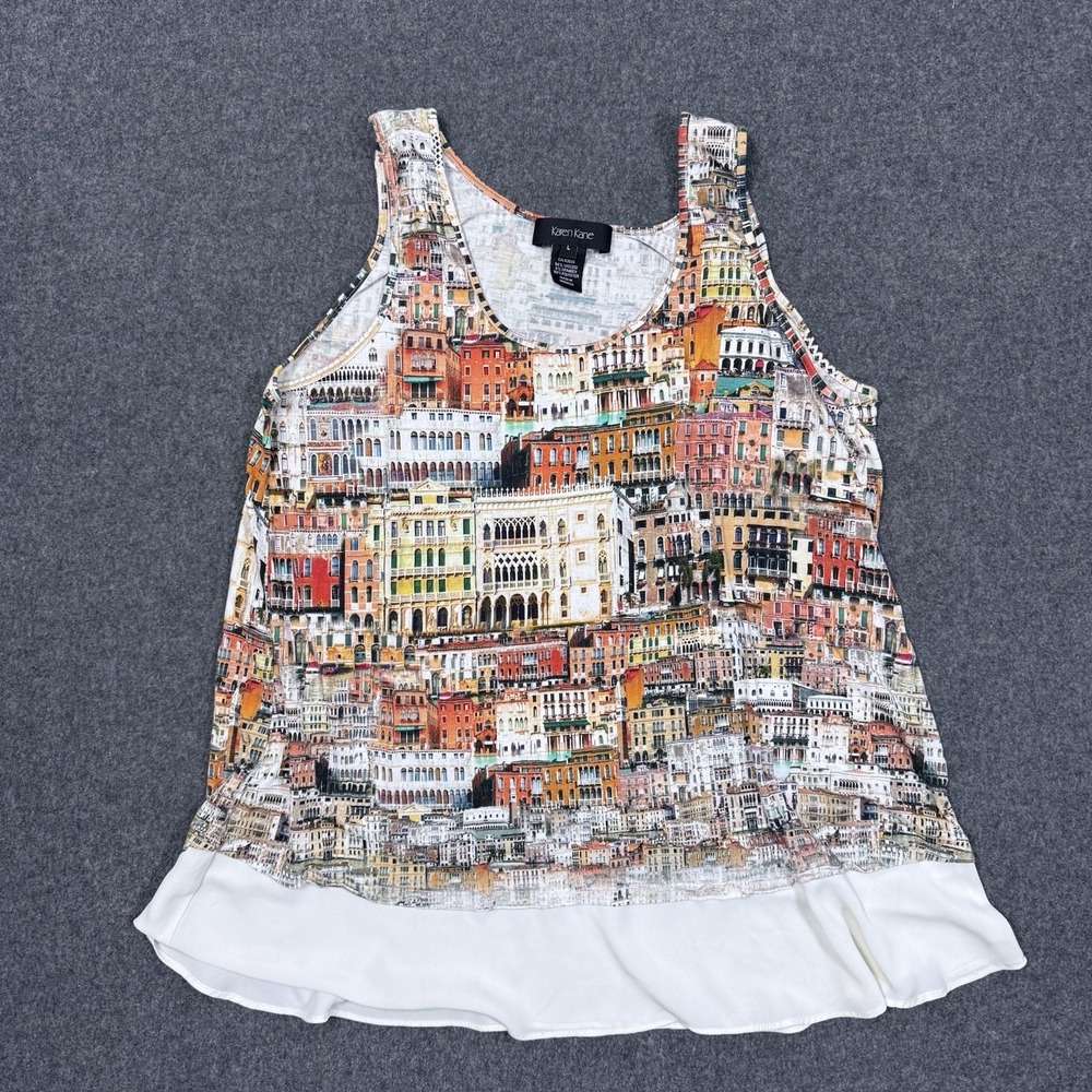 Karen Kane Venice Cityscape Print Layered Hem Tank Top Women's L